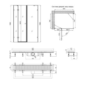 Набор Qtap душевая кабина Capricorn CRM1018RC6 100х80, стекло Clear 6 мм + трап линейный Dry FB304-600 с сухим затвором и нержавеющей решеткой 600х73 мм