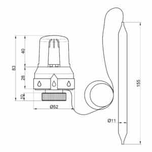 Термостатическая головка ICMA 997, 60-90°C с погружным датчиком