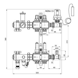 Коллекторная группа Icma 3/4″ 2 выхода, с расходомером №A3K013