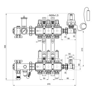 Коллекторная группа Icma 3/4″ 3 выхода, с расходомером №A3K013