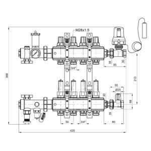 Коллекторная группа Icma 3/4″ 4 выхода, с расходомером №A3K013