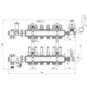 Коллекторная группа Icma 3/4″ 6 выходов, с расходомером №A3K013