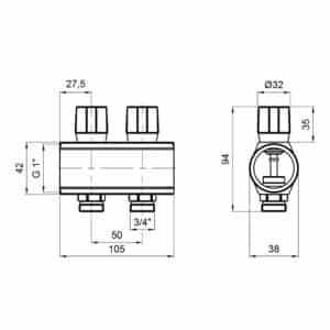 Коллектор Icma с регулировочными вентилями 1″ 2 выхода №1105 (Red)