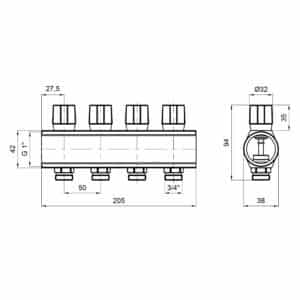 Коллектор Icma с регулировочными вентилями 1″ 4 выхода №1105 (Blue)
