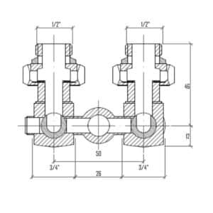 Однотрубный вентиль ICMA 903 1/2″ x 3/4″ угловой