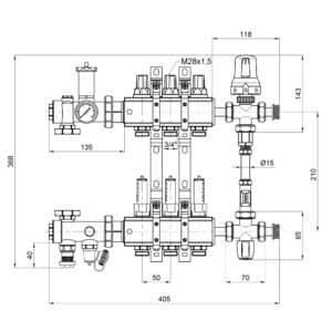 Коллекторная группа ICMA 1″ x 3 выхода, с расходомерами K0111