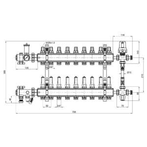Коллекторная группа ICMA 1″ x 9 выхода, с расходомерами K0111