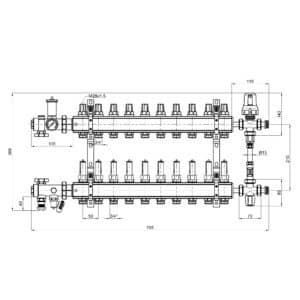 Коллекторная группа ICMA 1″ x 10 выхода, с расходомерами K0111