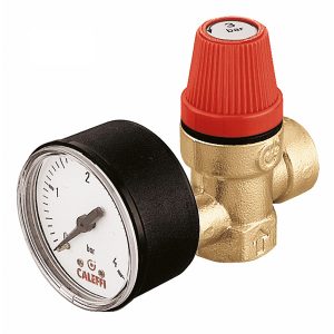 Предохранительный клапан CALEFFI 5321 1/2″ x 3/4″ 2.5 бар с манометром